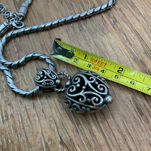 Brighton Bibi Puffy Heart Scroll Filigree Silver Plated Chain Necklace - Picture 8 of 8